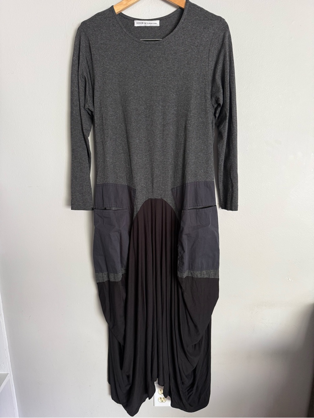 Kedem Sasson Women’s S dress Asymmetrical Color Block Gray Black Midi Dress